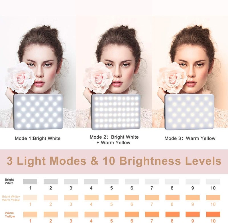 إي وورلد إضاءة سيلفي قابلة لإعادة الشحن مع 60 مصباح LED، إضاءة فيديو محمولة بمشبك للهواتف واللابتوب والكاميرا – لون أسود - Image 2